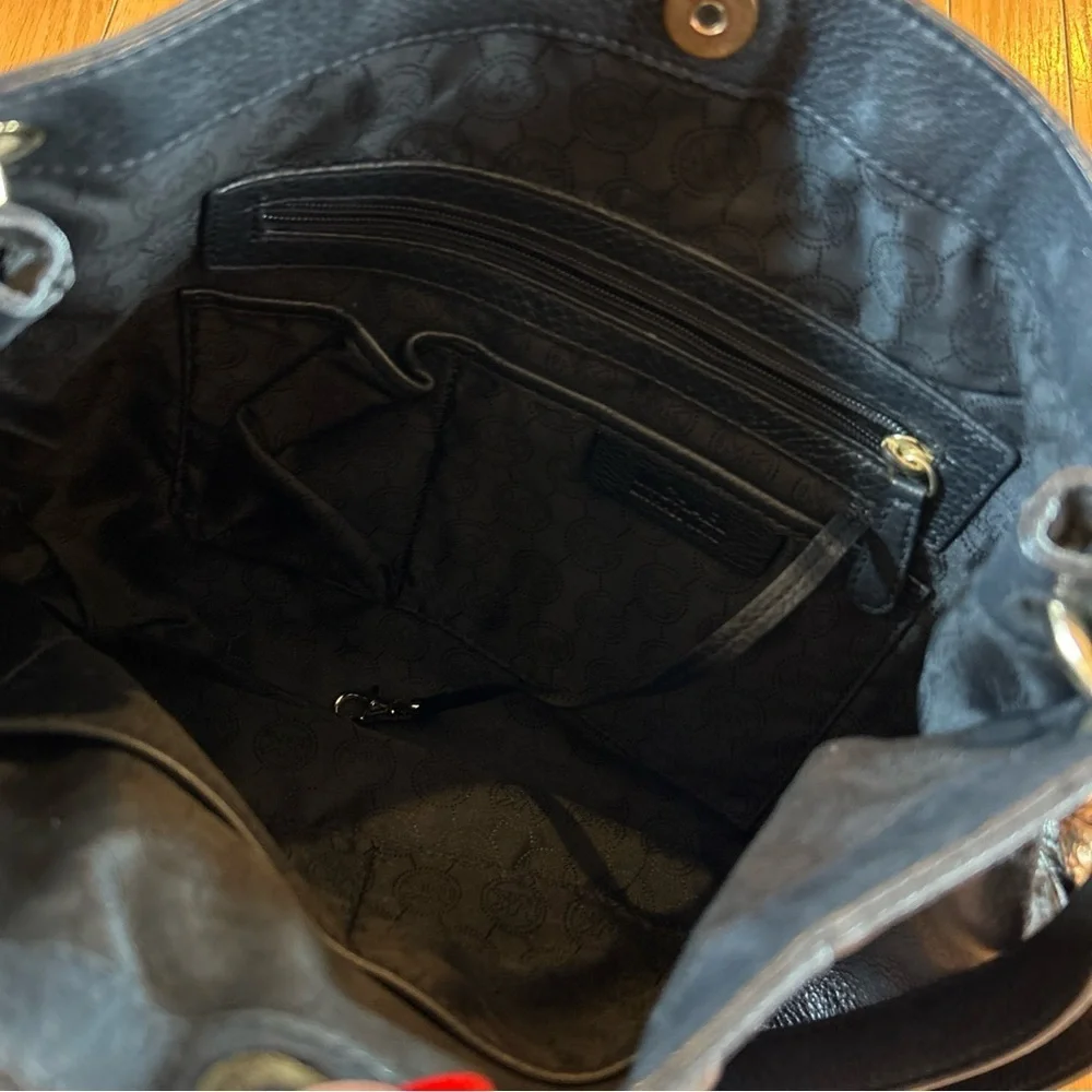 MICHAEL KORS MK Bedford Pebble Leather Lg Convertible Shoulder Bag Black Purse - Picture 9 of 9